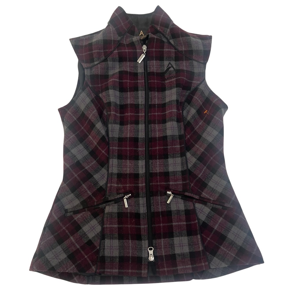 Arista Equestrian Vest Womens XS Burgundy Gray Plaid‎ Riding Zip Front Canada